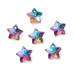 Green Electroplate Glass Charms, Faceted, Star, Green, 13x13.5x7mm, Hole: 1.2mm