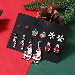 show as picture Alloy Earrings Set: Snowman Cane Globe - Christmas Gift, Oil Drop.