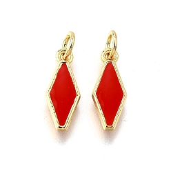 Красный Латунь эмаль прелести, с целью перехода в кольце, ромбовидный шарм, стойки покрытие, без кадмия и без свинца, долговечный, золотые, красные, 14.5x6x2 мм, отверстие : 3 мм