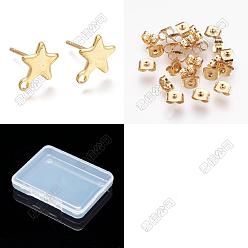 Plaqué 24K Or Véritable 15 paires 304 boucles d'oreilles à tige en acier inoxydable, avec 30 pièces 304 écrous à friction en acier inoxydable, étoiles, réel 24 k plaqué or, 10x8x0.8mm, Trou: 1.4mm, pin: 0.8 mm