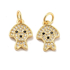 Golden Dog Brass Micro Pave Clear Cubic Zirconia Charms, with Jump Ring, Cadmium Free & Lead Free, Golden, 13x9x1.5mm, Hole: 3.4mm