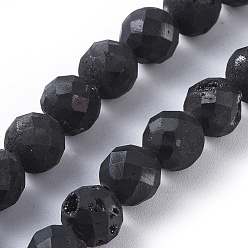 (405) Непрозрачный AB вишня Гальваническое покрытие природные друзы геодез кварц хрустальные бусы пряди, граненые, круглые, класса AB, с черным покрытием, 7.5~8 мм, отверстие : 1.2 мм, около 26 шт / нитка, 9.8 дюйм (25 см)