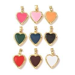 (52) Непрозрачная лаванда Латунь эмаль Locket подвески, сердце прелести, золотые, разноцветные, 21x17x4.5 мм, отверстие : 5.5~6x4 мм, Внутренние размеры: 10x9 mm