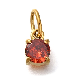 Мандарин Ионное покрытие (ip) 304 подвески из нержавеющей стали со стразами, с целью перехода в кольце, плоские круглые прелести, реальный 14 k позолоченный, мандарин, 8~8.5x6x4.5 мм, отверстие : 5x3 мм