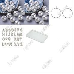 Платина Подвески для винных бокалов своими руками, маркировка, поцелуй, включая фурнитуру для серег-колец из латуни, круглый имитация жемчуга акриловые бусины, подвески из сплава со стразами, буквы от a до z, платина, 4x3.5 мм, отверстие : 1 мм