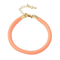 Light Salmon Braided Round Polyester Cord Bracelet Makings, with Brass Findings and 202 Stainless Steel Lobster Claw Clasps, Golden, Light Salmon, 7.28 inch(18.5cm)
