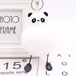 White Panda Furry Pom-Pom Keychain for Women, Polypropylene Imitation Rabbit Fur Car Charm Bag Pendant, White, 8cm