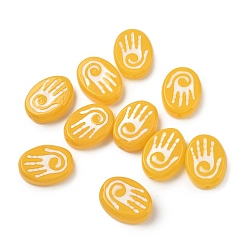 Желтый Выпечка окрашенные стеклянные бусины, Овальный с ладонь, с эмалью, желтые, 19.5~20x14.5x5.5~6.5 мм, отверстие : 1.5 мм