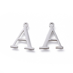 Letter A 304 Stainless Steel Charms, Greek Alphabet, Stainless Steel Color, Letter.A, 13.8x11.5x1mm, Hole: 1.2mm