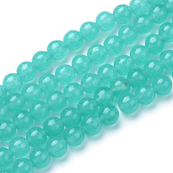 Light Sea Green Natural White Jade Bead Strands, Dyed, Round, Light Sea Green, 6mm, Hole: 1mm, about 66pcs/strand, 15.7 inch