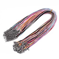 Mixed Color Waxed Cotton Cord Necklace Making, with Alloy Lobster Claw Clasps and Iron End Chains, Platinum, Mixed Color, 17.12 inch(43.5cm), 1.5mm