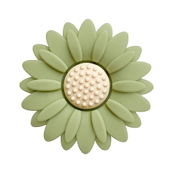 Yellow Green Flower Food Grade Eco-Friendly Silicone Focal Beads, Silicone Teething Beads, Yellow Green, 20x20mm