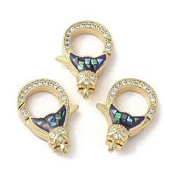 Морской Синий Латунный микро pave прозрачный кубический цирконий лобстер, с эмалью и ракушкой, долговечный, без свинца и без кадмия, реальный 18 k позолоченный, Marine Blue, 21x13x6.5 мм, отверстие : 1.2 мм