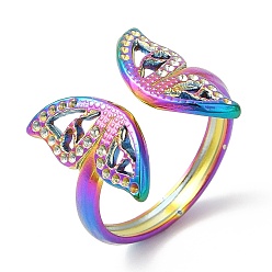 Rainbow Color Ионное покрытие (ip) 201 открытая манжета из нержавеющей стали, кольцо на палец с бабочкой для женщин, Радуга цветов, размер США 6 1/2 (16.9 мм), 3 мм
