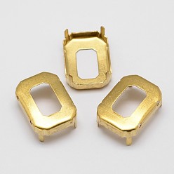 Golden Rectangle Brass Sew on Prong Settings, Claw Settings for Pointed Back Rhinestone, Open Back Settings, Golden, 25x18x0.4mm, Fit for 18x25mm cabochons