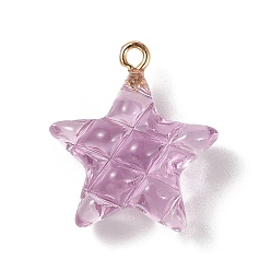 Plum Transparent Resin Pendants, Star Charms with Light Gold Tone Alloy Loops, Plum, 23x20.5x9.5mm, Hole: 2mm