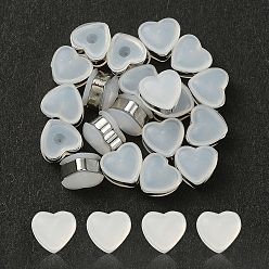 Platinum Silicone Ear Nuts, Brass Belt Earring Backs, Heart, Platinum, 6x6.5x4.5mm, Hole: 0.8mm