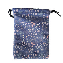 Prussian Blue Lint Packing Pouches Drawstring Bags, Birthday Gift Storage Bags, Rectangle with Flower Pattern, Prussian Blue, 18x13cm