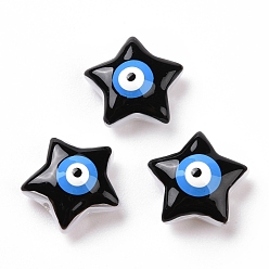 Noir Perles d'émail, avec abs en plastique imitation perle, étoile avec un mauvais œil, noir, 14x14x6mm, Trou: 1mm