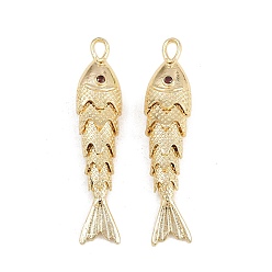 Настоящее золото 18K Латунные микро проложить кубического циркония подвески, рыбы прелести, стойки покрытие, долговечный, без свинца и без кадмия, реальный 18 k позолоченный, 45.5x10x7 мм, отверстие : 3.5x2 мм