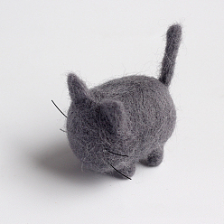 Gray Animal Cat Shape Needle Felting Starter Kit, with Wool Felt and Punch Needles, Needle Felting Kit for Beginners Arts, Gray, 188x153mm