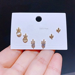 M005 Cat Eye Leaf Pattern 925 Silver Cat Eye Zircon Stud Earrings - Elegant and Minimalistic Jewelry Set