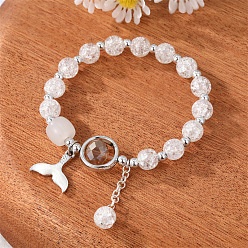 white Charming Daisy Bracelet with Colorful Crystals, Forest Fairy Butterfly Rabbit Jewelry