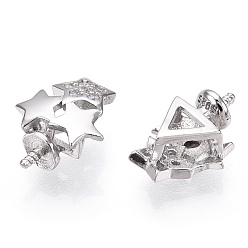 Real Platinum Plated Rhodium Plated 925 Sterling Silver Micro Pave Clear Cubic Zirconia Star Charms for Half Drilled Beads, with S925 Stamp, Real Platinum Plated, 10.5x8x4mm, Hole: 2×4mm
