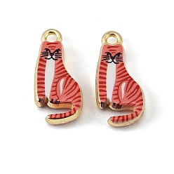 (123L) Белый крем непрозрачный блеск Печатные подвески сплава, подвески в форме кошки, долговечный, стойки покрытие, золотые, огнеупорный кирпич, 21x10x4 мм, отверстие : 1.8 мм