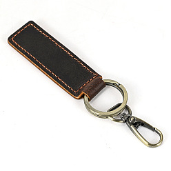 Black Cowhide Leather Keychain, with Belt Alloy Ring and Clasp for Car Key Holder , Black, 10.5cm