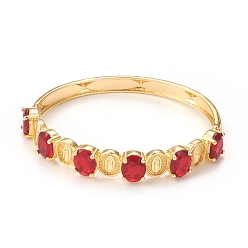 Red Rack Plating Virgin Mary Brass Bangles with Micro Pave Cubic Zirconia, Enamel Evil Eye Bangles for Women, Real 18K Gold Plated, Long-Lasting Plated, Cadmium Free & Lead Free, Red, Inner Diameter: 2-3/8 inch(6cm)