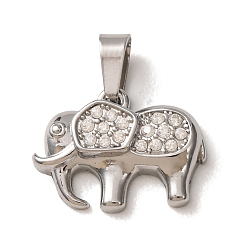 Clear 304 Stainless Steel Micro Pave Cubic Zirconia Charms, Elephant Charms, Stainless Steel Color, Clear, 12.5x16.5x3.5mm, Hole: 4.5x3.5mm