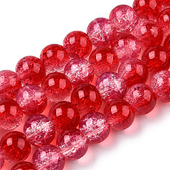 Crimson Transparent Crackle Baking Painted Glass Beads Strands, Imitation Opalite, Round, Crimson, 8.5x7.5mm, Hole: 1.5mm, about 107~109pcs/strand, 30.71 inch~31.30 inch(78~79.5cm)