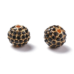 Jet Alloy Rhinestone Beads, Grade A, Round, Golden Metal Color, Jet, 10mm