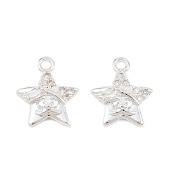 Прозрачный Латунные микро проложить кубического циркония подвески, звезды прелести, 925 серебро покрытием, прозрачные, 12x10x4 мм, отверстие : 1.4 мм