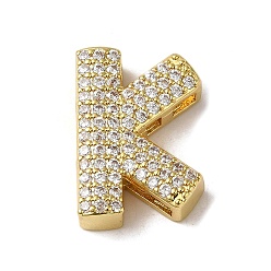 Letter K Perles en laiton, avec de la zircone cubique clair, lettre k, 20x14.5x5.5mm, Trou: 4.5x2.5mm