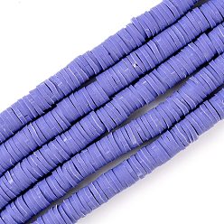 Pourpre Moyen Brin de perles pate polymère faits à la main , pour les fournitures de bricolage bijoux artisanat, perles heishi, disque / plat rond, support violet, 6x0.5~1mm, Trou: 1.8mm, Environ 290~320 pcs/chapelet, 15.75 pouces ~ 16.14 pouces (40~41 cm)