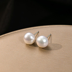 E3145/10mm 925 Silver Pearl Earrings - Natural Freshwater Pearls, Elegant and Delicate.