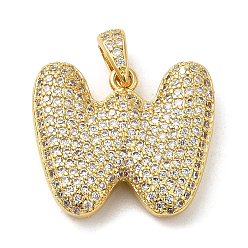 Letter W Brass Micro Pave Cubic Zirconia Pendants, Cadmium Free & Lead Free, Long-Lasting Plated, Real 18K Gold Plated, Letter W, 19x21.5x5mm, Hole: 4.5x3mm