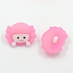 Pink Acrylic Shank Buttons, 1-Hole, Dyed, Doll, Pink, 22x17x5mm, Hole: 2mm