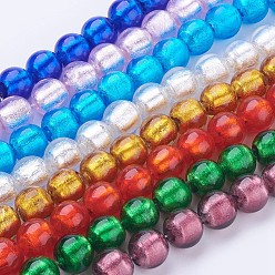 Mixed Color Handmade Silver Foil Glass Lampwork Beads Strands, Round, Mixed Color, 8mm, Hole: 1~1.5mm, about 24pcs/strand, 6.69 inch(17cm)