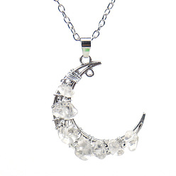 Quartz Crystal Natural Quartz Crystal Chips Crescent Moon Pendant Necklace, with Alloy Chains, 20.87 inch(53cm)