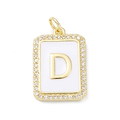 Letter D Brass Enamel Micro Pave Clear Cubic Zirconia Pendants, with Jump Ring, Real 18K Gold Plated, Rectangle Charm, Letter D, 20x13.5x2mm, Hole: 3.4mm