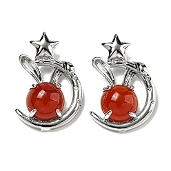 Красный Агат Подвески из натурального сердолика (окрашенные и нагретые), подвески в виде кролика с фурнитурой из латуни с покрытием стойки, окрашенная и подогревом, без кадмия и без свинца, 27.5x18x9 мм, отверстие : 6x2.5 мм