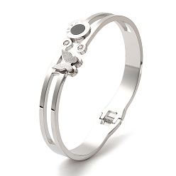 Нержавеющая Сталь Цвет Бабочки 304 из нержавеющей стали браслеты, эмалевые плоские круглые браслеты со стразами для женщин, цвет нержавеющей стали, внутренний диаметр: 1-3/4x2-3/8 дюйм (4.5x5.9 см)