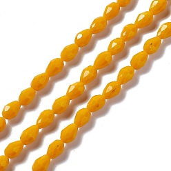Orange Faceted Glass Beads Strands, Teardrop, Orange, 12x8~9mm, Hole: 1.2mm, about 57pcs/strand, 23.74''(60.3cm)
