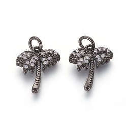 Черный Цвет Металла Брелки из экологически чистой латуни с микропаве и кубическим цирконием, без свинца и без кадмия, прозрачные, кокосовая пальма, металлический черный , 14.5x12.5x2 мм, отверстие : 3 мм