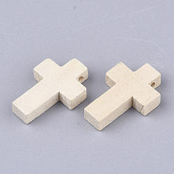 Linen Wooden Pendants, Cross, Linen, 21~22x14~15x4~5mm, Hole: 1.8mm