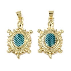 чирок Латунь эмаль подвески, долговечный, без кадмия и без свинца, стойки покрытие, реальный 18 k позолоченный, черепаховый шарм, зелено-синие, 29.5x17.5x5 мм, отверстие : 3.5x3 мм