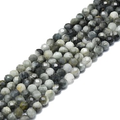 Eagle Eye Stone Natural Hawk's Eye Beads Strands, Eagle Eye Stone, Faceted, Round, 4mm, Hole: 0.8mm, about 85pcs/strand, 15.16''~15.55''(38.5~39.5cm)